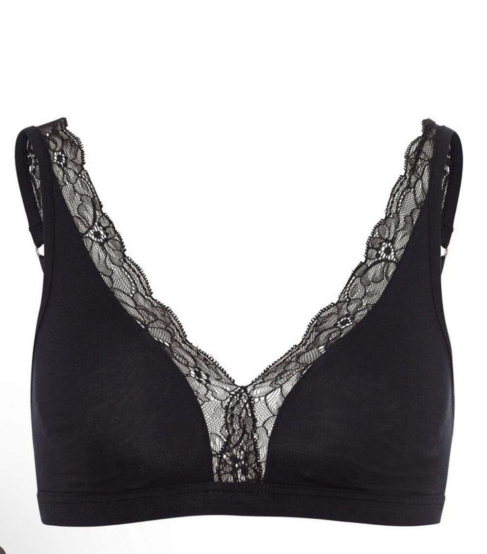 Hanro Cotton Lace Lace Trim Soft Cup Bra Black Sz 34C NWT $120